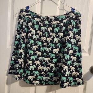 Crown & Ivy Elephant Print Skirt - Navy and Aqua